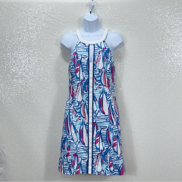 Lilly Pulitzer Pearl Shift Red Right Return – Size 6- Blue Pink Sailboat Print - Picture 13 of 14